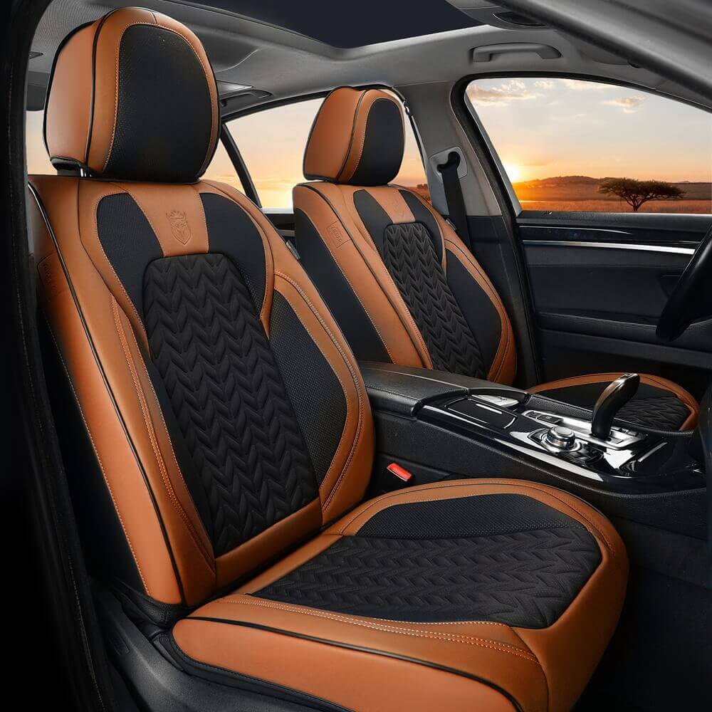 Coverado 5 Seats Car Seat Covers Front and Rear Seats Full Set Faux Leather Stylish Breathable Auto Protectors Universal Fit