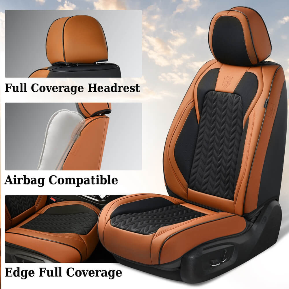 Coverado 5 Seats Car Seat Covers Front and Rear Seats Full Set Faux Leather Stylish Breathable Auto Protectors Universal Fit