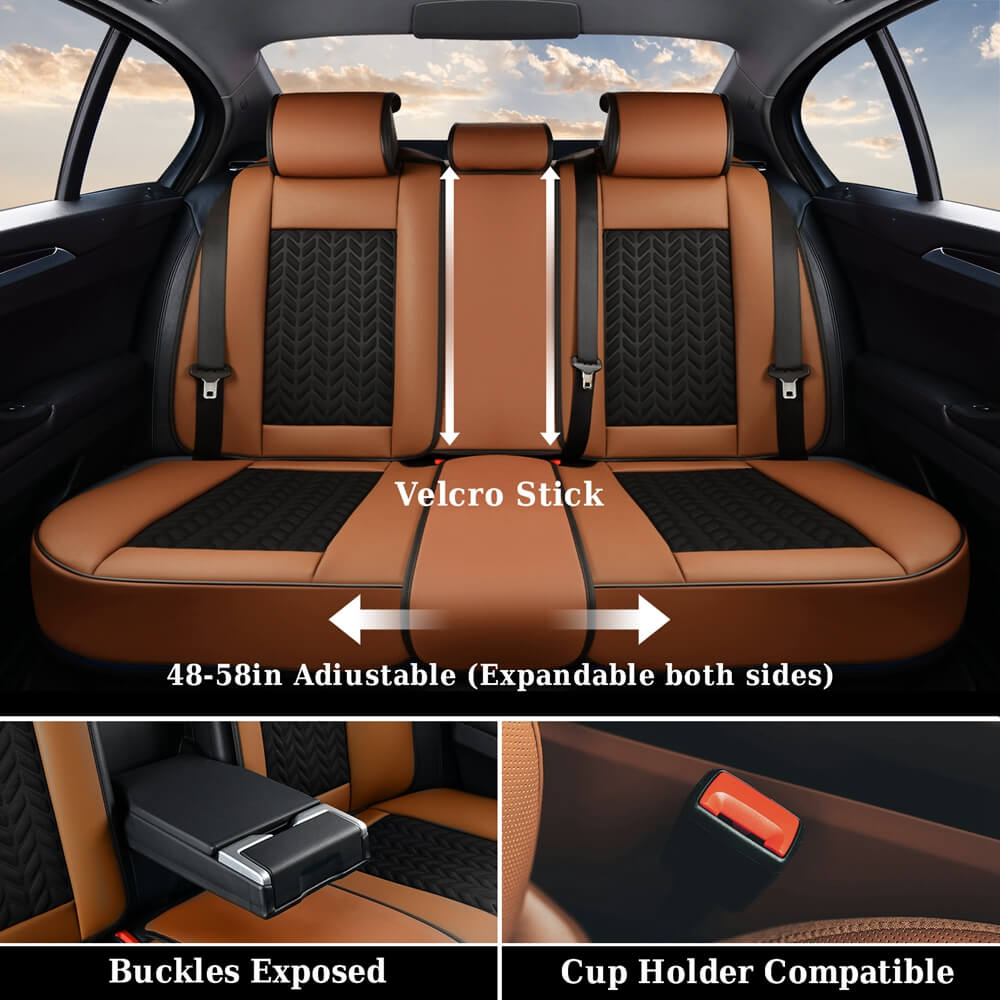 Coverado 5 Seats Car Seat Covers Front and Rear Seats Full Set Faux Leather Stylish Breathable Auto Protectors Universal Fit