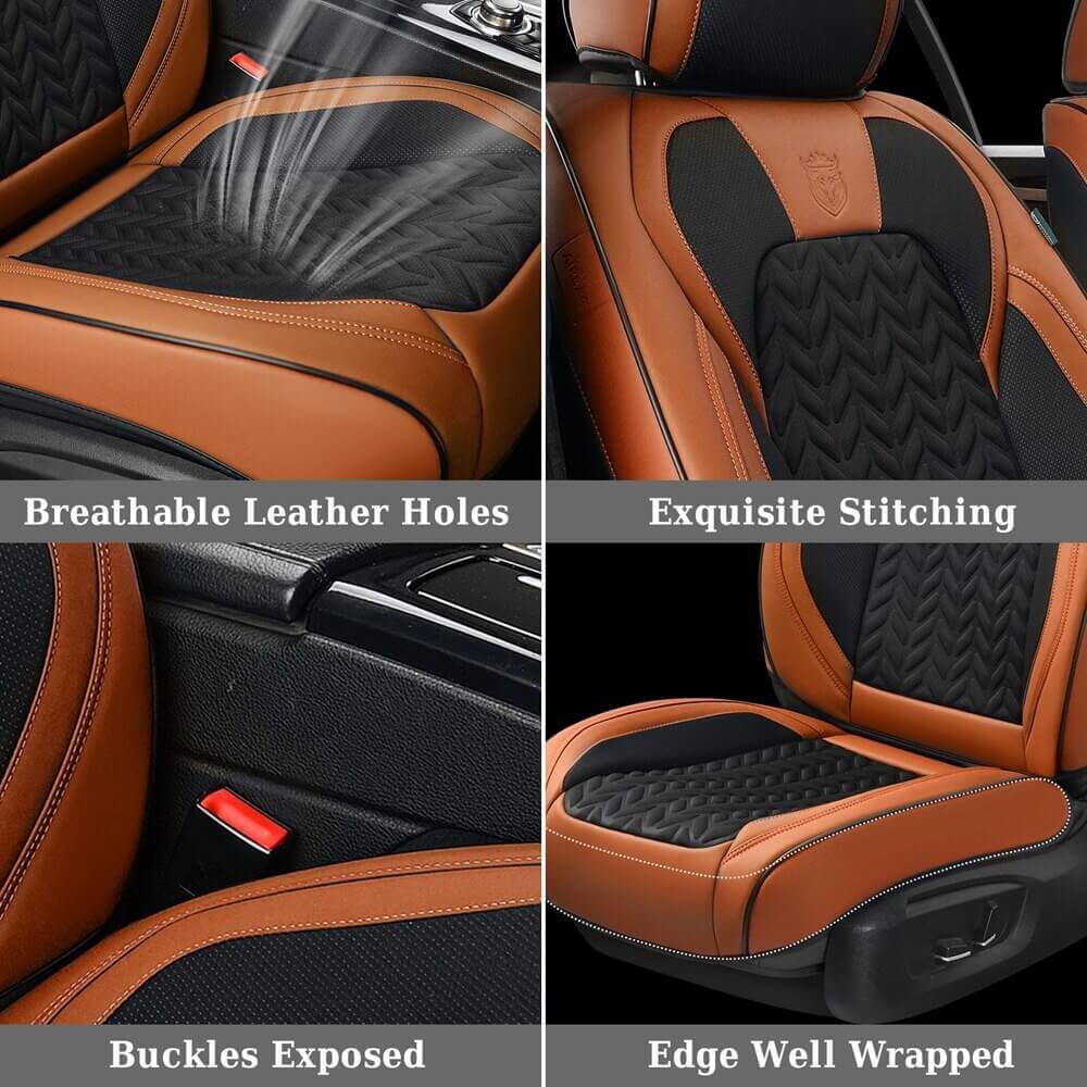 Coverado Car Seat Cover 5 Seats Full Set Stylish Breathable Faux Leather Universal Fit