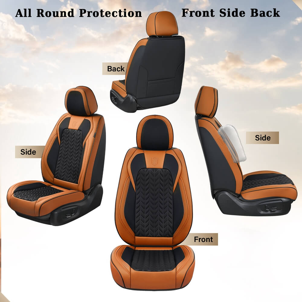 Coverado 5 Seats Car Seat Covers Front and Rear Seats Full Set Faux Leather Stylish Breathable Auto Protectors Universal Fit