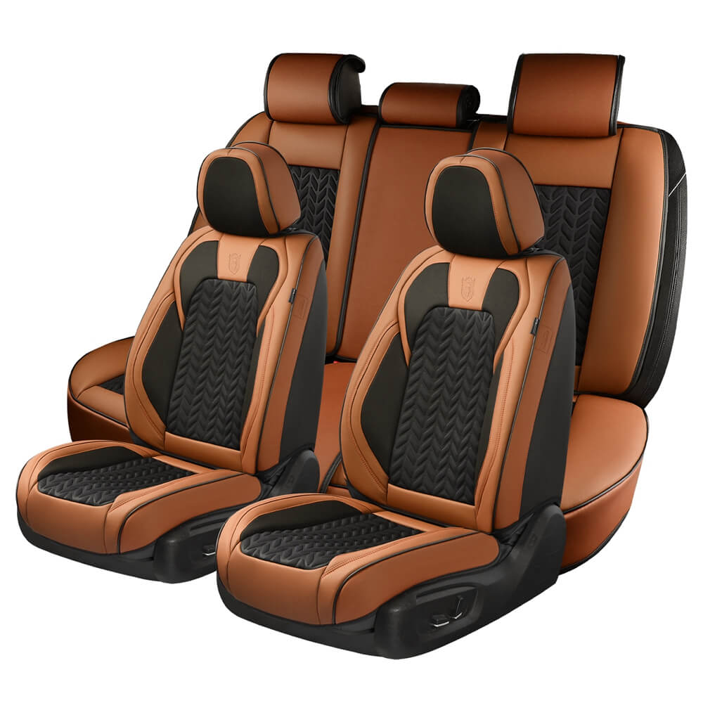 Coverado 5 Seats Car Seat Covers Front and Rear Seats Full Set Faux Leather Stylish Breathable Auto Protectors Universal Fit