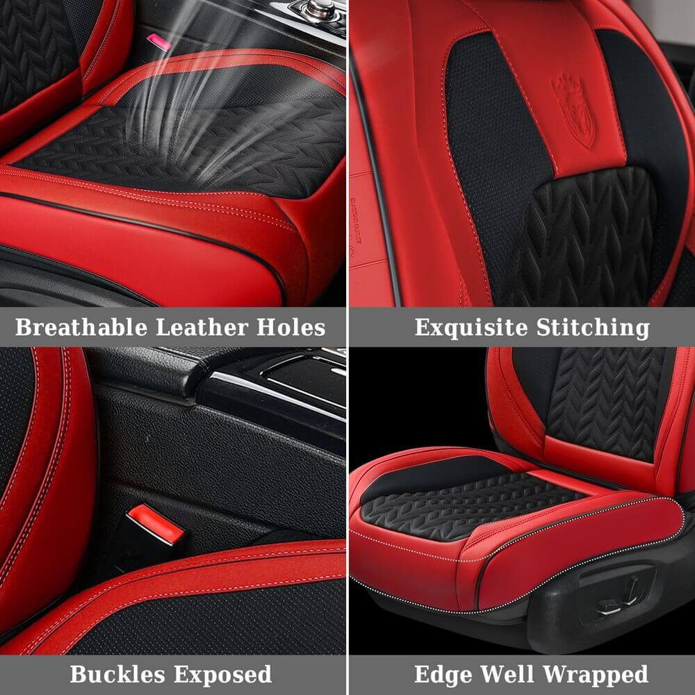 Coverado 5 Seats Car Seat Covers Front and Rear Seats Full Set Faux Leather Stylish Breathable Auto Protectors Universal Fit