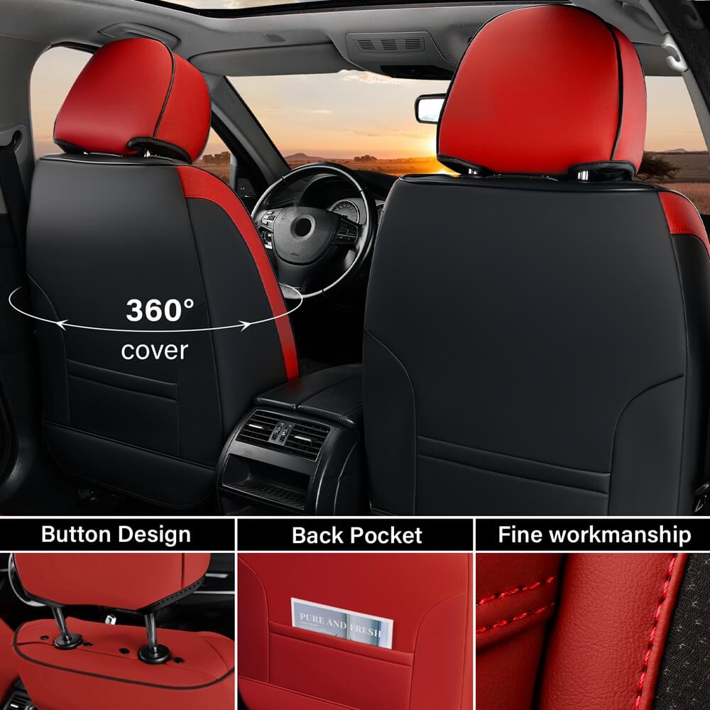 Coverado 5 Seats Car Seat Covers Front and Rear Seats Full Set Faux Leather Stylish Breathable Auto Protectors Universal Fit