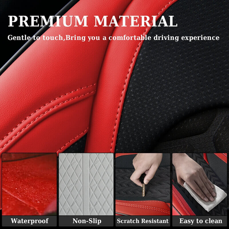 Coverado 5 Seats Car Seat Covers Front and Rear Seats Full Set Faux Leather Stylish Breathable Auto Protectors Universal Fit