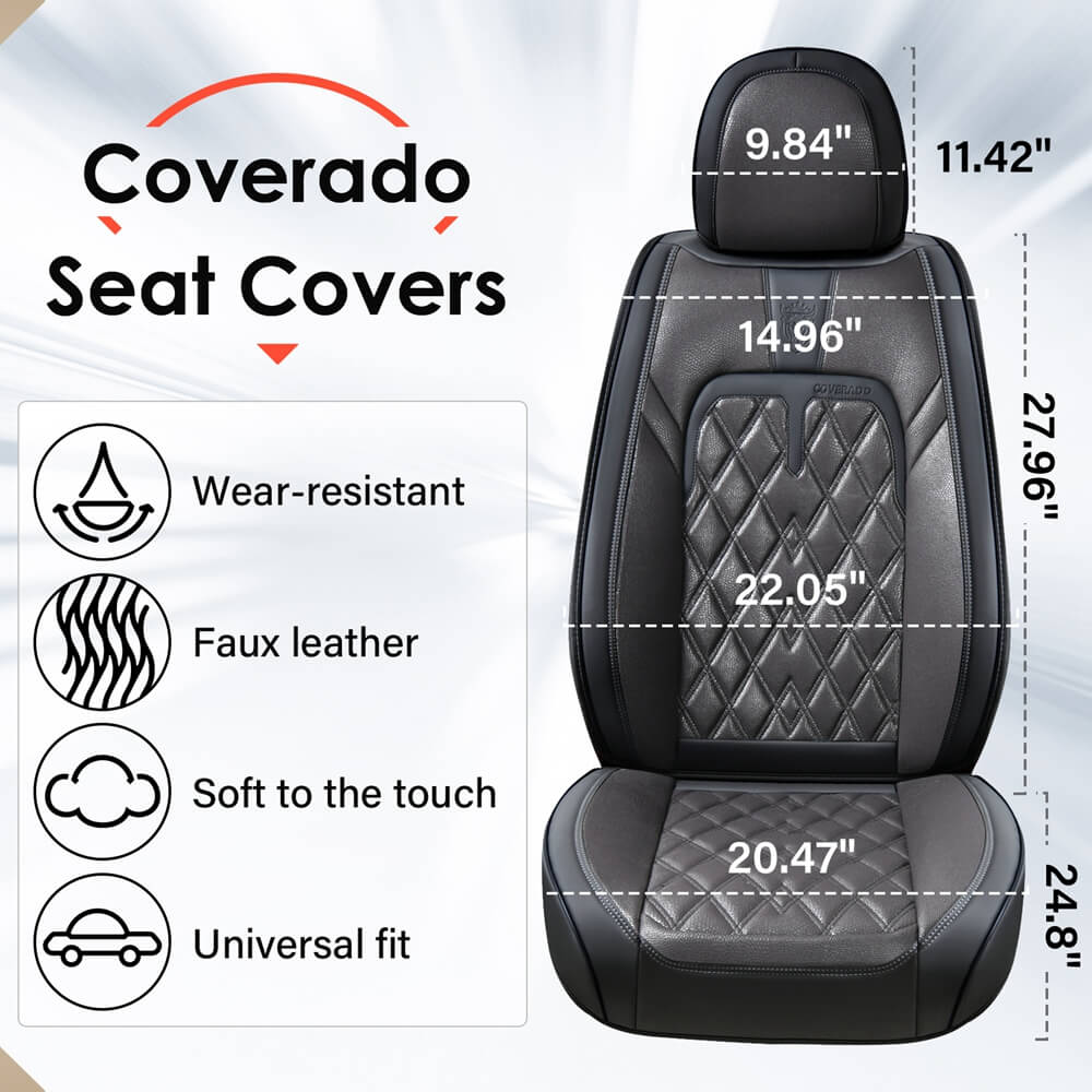 30%OFF🔥🔥 Coverado Car Front Car Seat Covers 2PCS Stylish Faux Leather Waterproof Auto Protectors Universal Fit