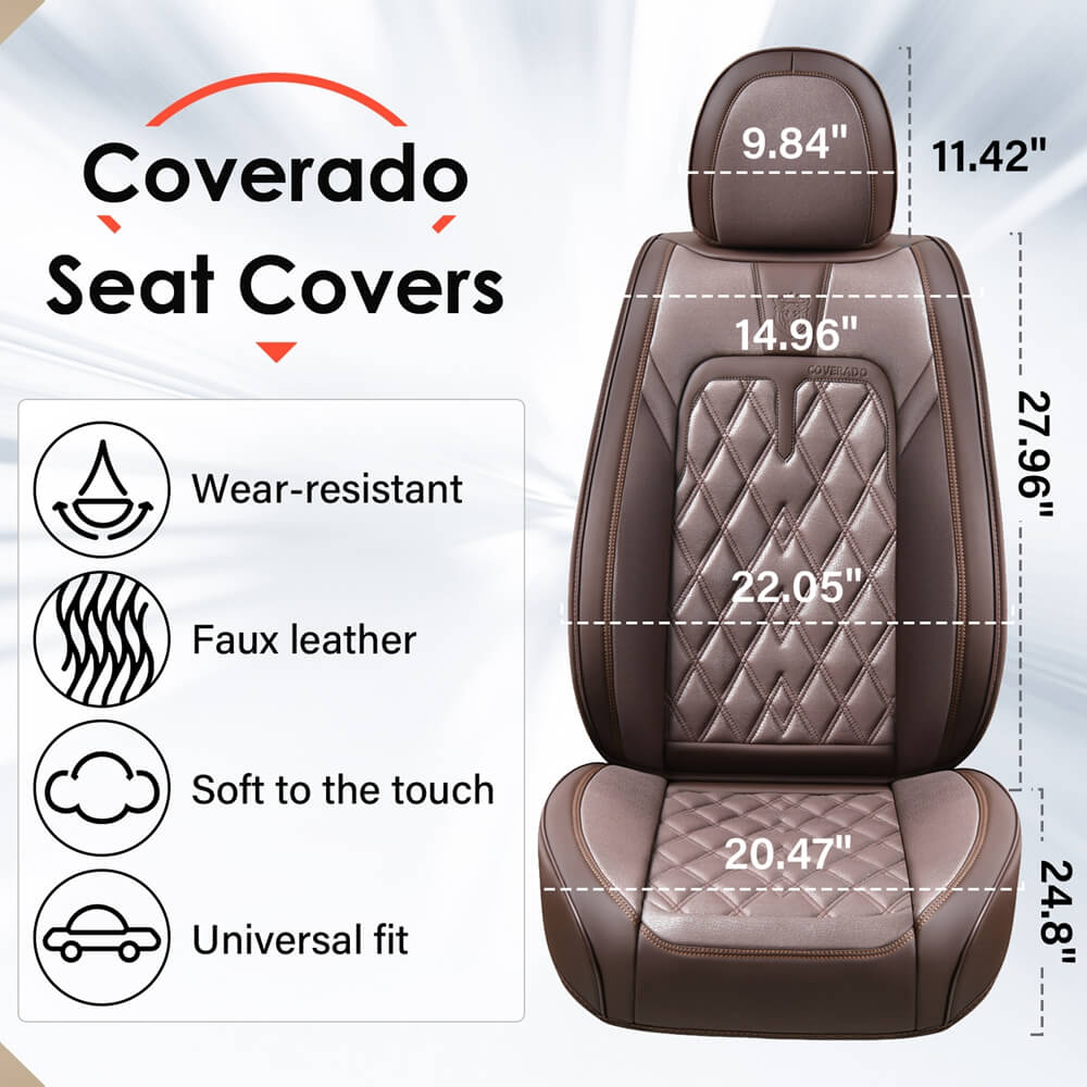 30%OFF🔥🔥 Coverado Car Front Car Seat Covers 2PCS Stylish Faux Leather Waterproof Auto Protectors Universal Fit