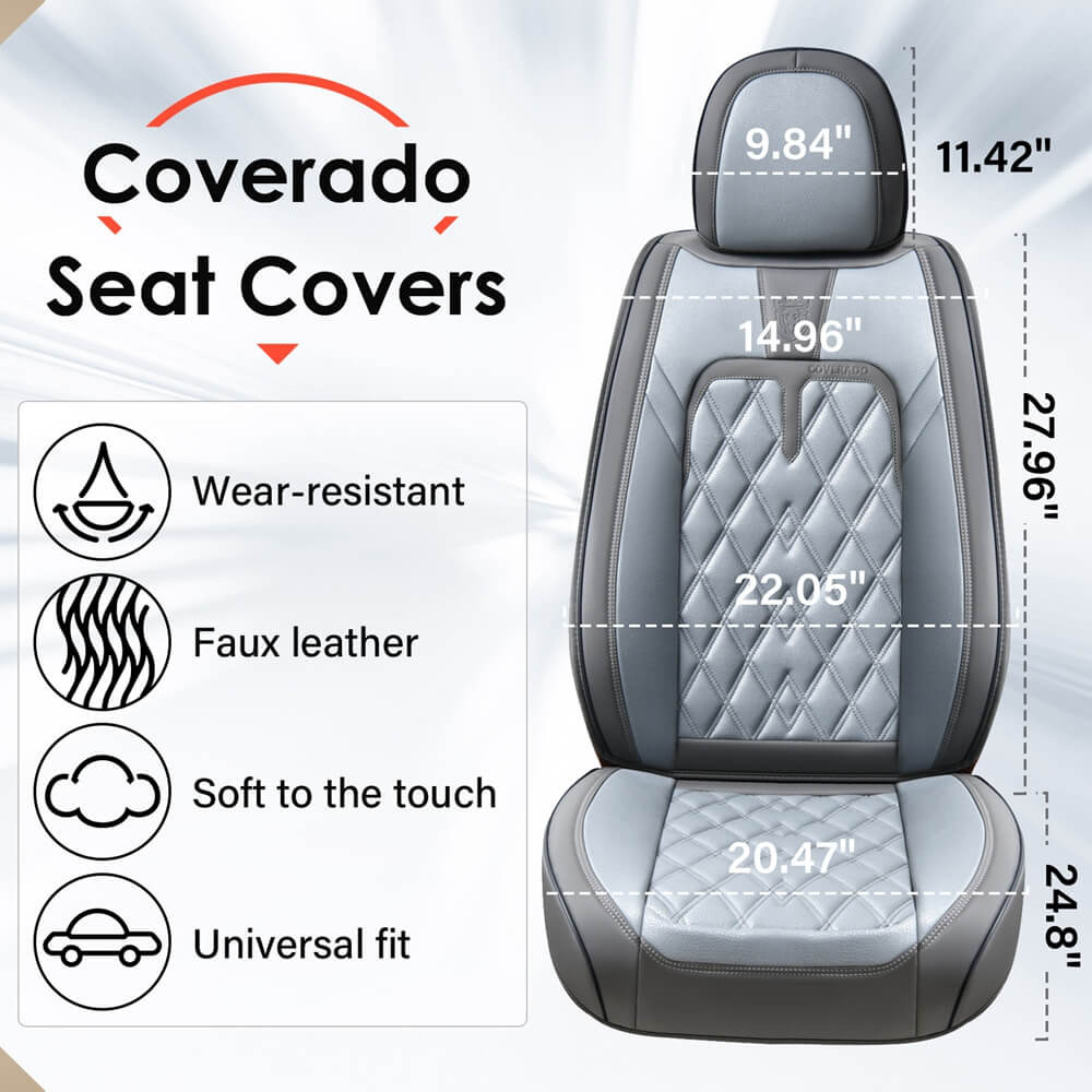 Coverado Car Front Car Seat Covers 2PCS Stylish Faux Leather Waterproof Auto Protectors Universal Fit