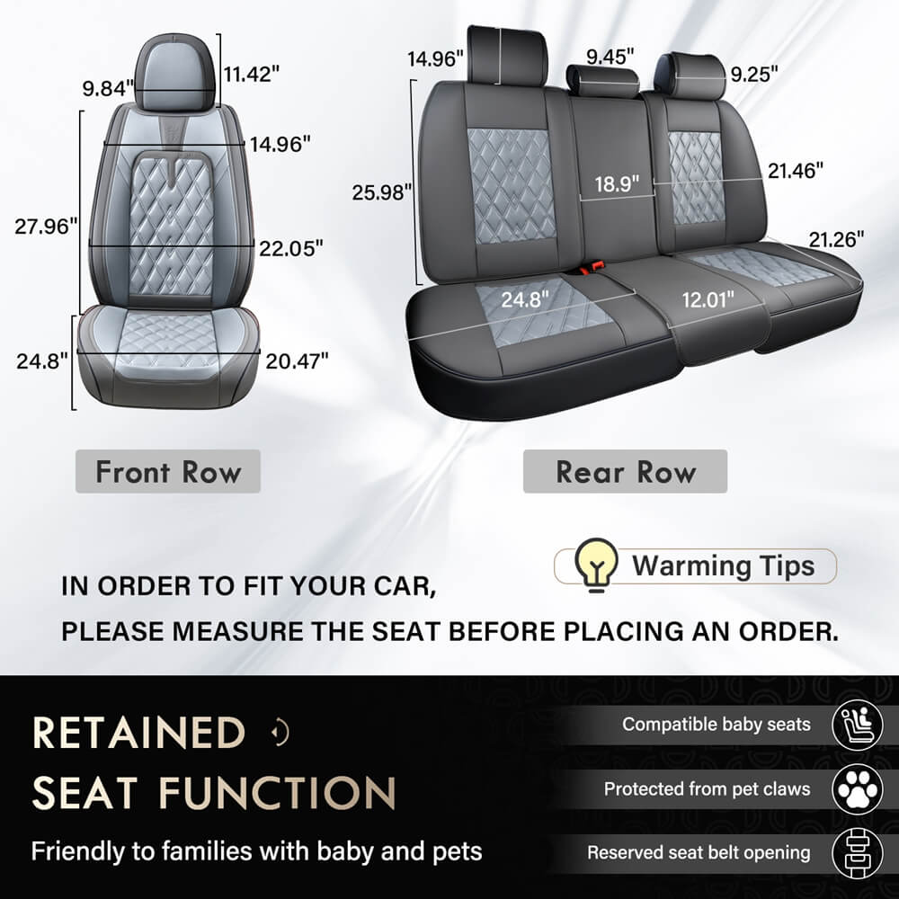 Coverado 5 Seats Full Set Quality Front and Rear Seat Covers Faux Leather Waterproof Universal Fit