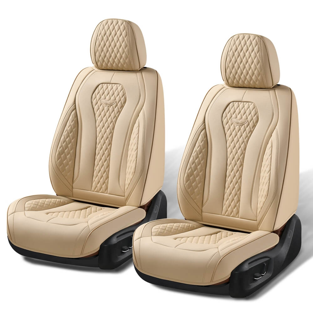 Coverado All Beige Seat Covers Tan Color Driver and Passenger Car Seat Protectors Auto Universal Fit