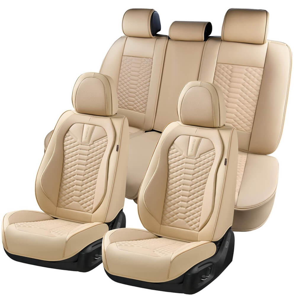 5 Seats Coverado Car Leather Seat Covers Fashion Front and Rear Leatherette Full Set Water Resistant Universal Fit