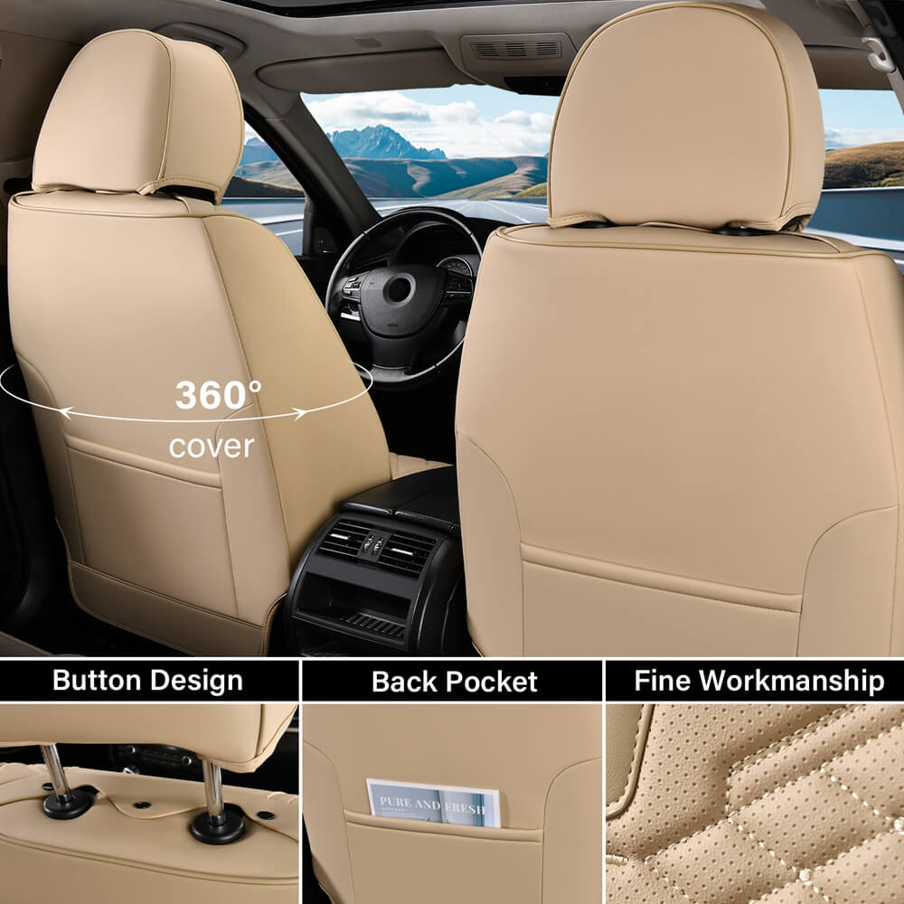 5 Seats Coverado Car Leather Seat Covers Fashion Front and Rear Leatherette Full Set Water Resistant Universal Fit