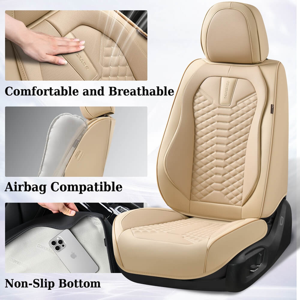 5 Seats Coverado Car Leather Seat Covers Fashion Front and Rear Leatherette Full Set Water Resistant Universal Fit