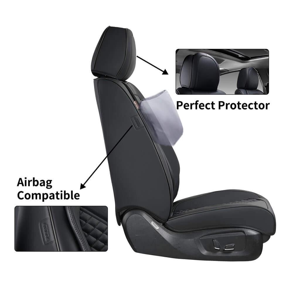 Coverado 5 Seats Faux Leather Front and Rear Seat Covers Full Set Water Resistant Universal Fit