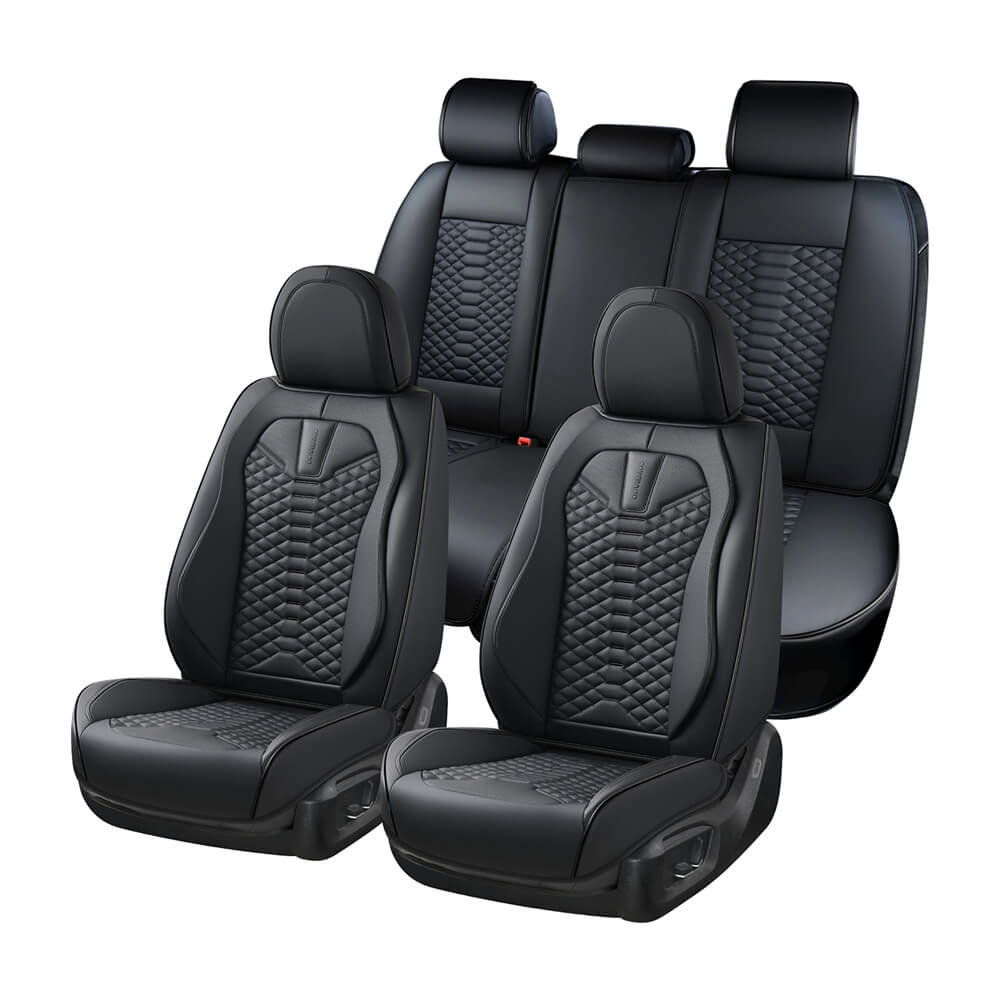 Coverado 5 Seats Faux Leather Front and Rear Seat Covers Full Set Water Resistant Universal Fit