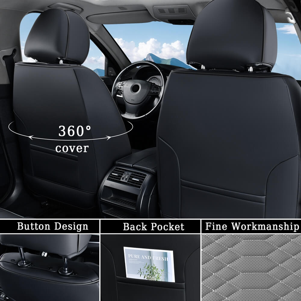 5 Seats Coverado Car Leather Seat Covers Fashion Front and Rear Leatherette Full Set Water Resistant Universal Fit