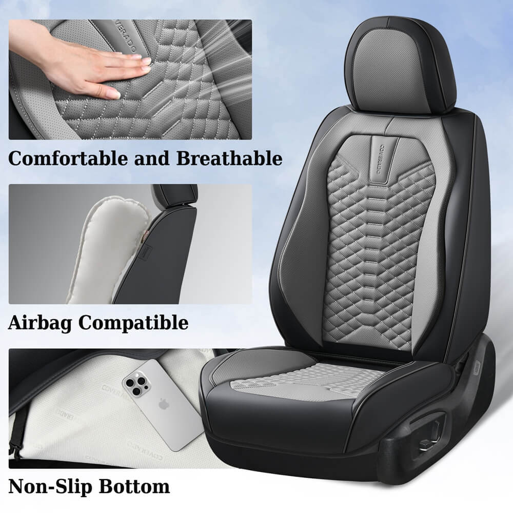 5 Seats Coverado Car Leather Seat Covers Fashion Front and Rear Leatherette Full Set Water Resistant Universal Fit