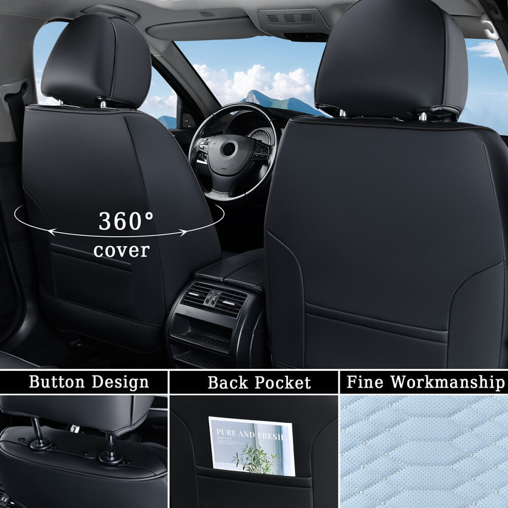 5 Seats Coverado Car Leather Seat Covers Fashion Front and Rear Leatherette Full Set Water Resistant Universal Fit