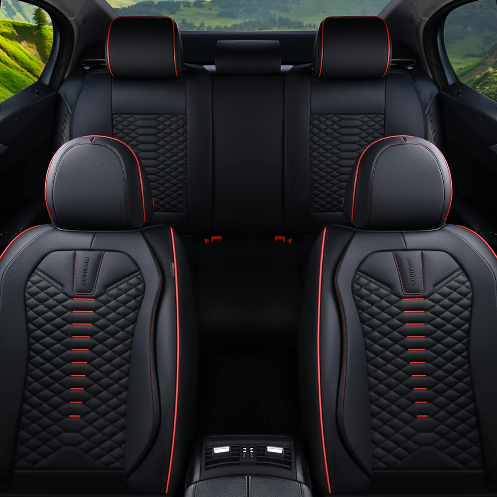 Coverado 5 Seats Faux Leather Front and Rear Seat Covers Full Set Water Resistant Universal Fit