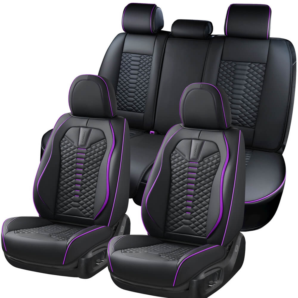 5 Seats Coverado Car Leather Seat Covers Fashion Front and Rear Leatherette Full Set Water Resistant Universal Fit