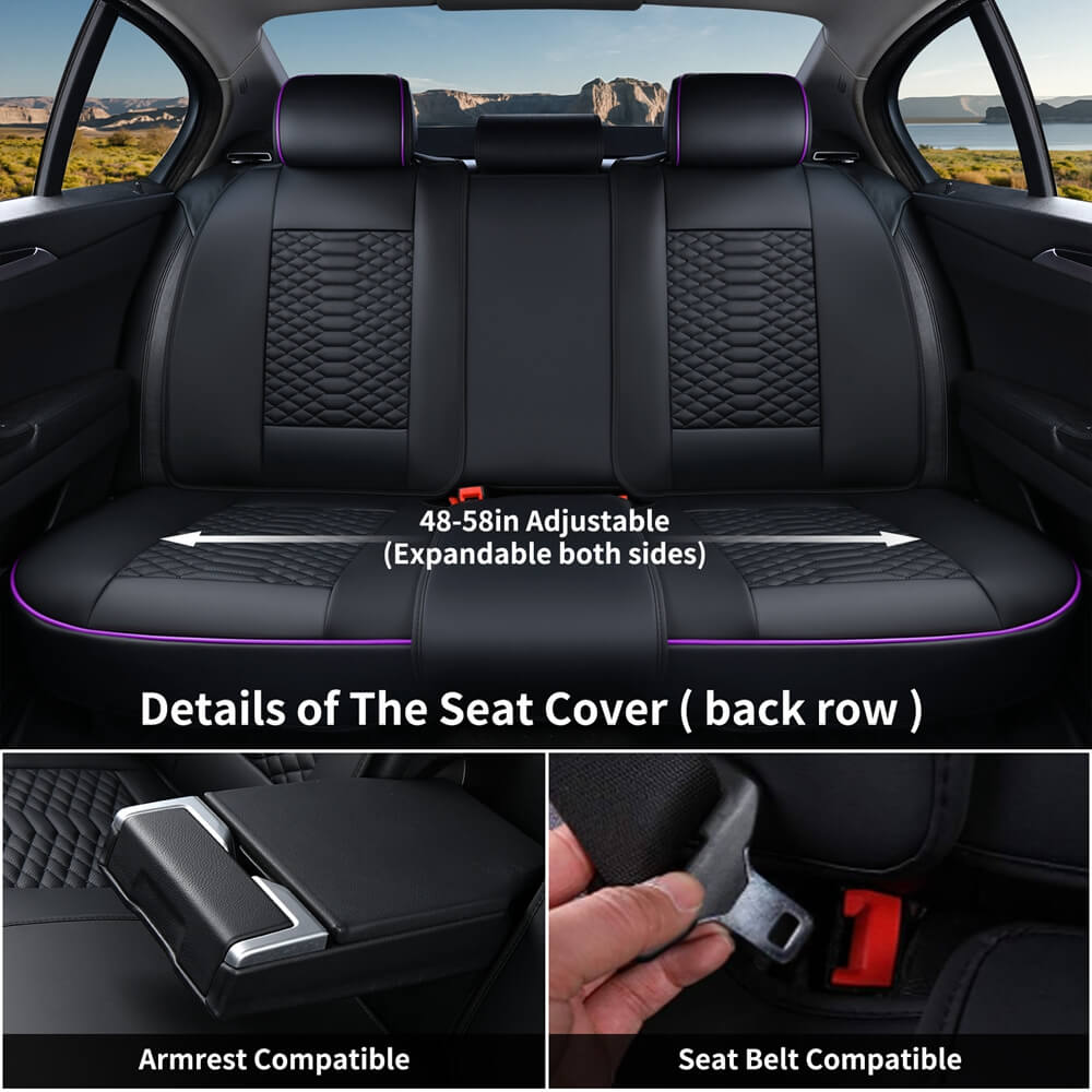 5 Seats Coverado Car Leather Seat Covers Fashion Front and Rear Leatherette Full Set Water Resistant Universal Fit