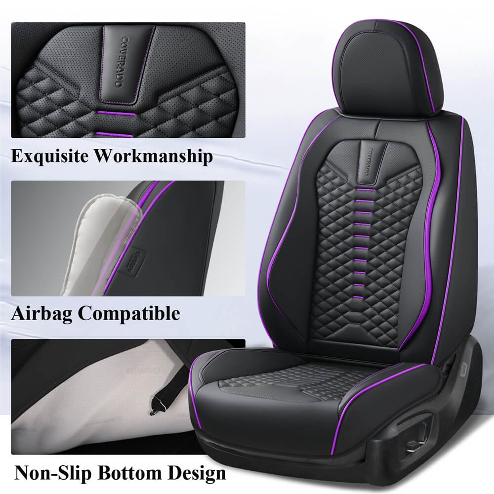 5 Seats Coverado Car Leather Seat Covers Fashion Front and Rear Leatherette Full Set Water Resistant Universal Fit