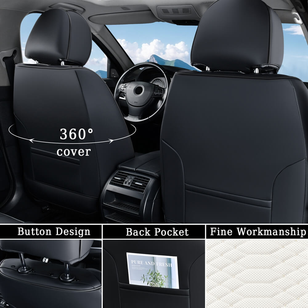 5 Seats Coverado Car Leather Seat Covers Fashion Front and Rear Leatherette Full Set Water Resistant Universal Fit