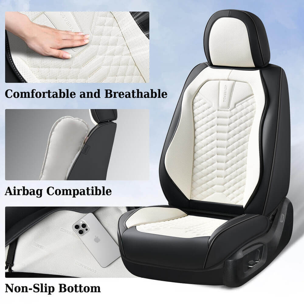 5 Seats Coverado Car Leather Seat Covers Fashion Front and Rear Leatherette Full Set Water Resistant Universal Fit