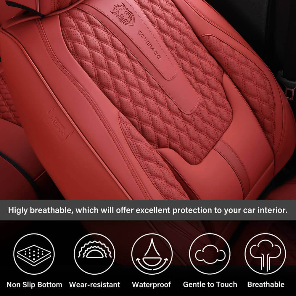 Coverado 5 Seats Full Set Car Seat Covers Universal Fit Premium Leather Waterproof Front and Back Auto Seat Protectors