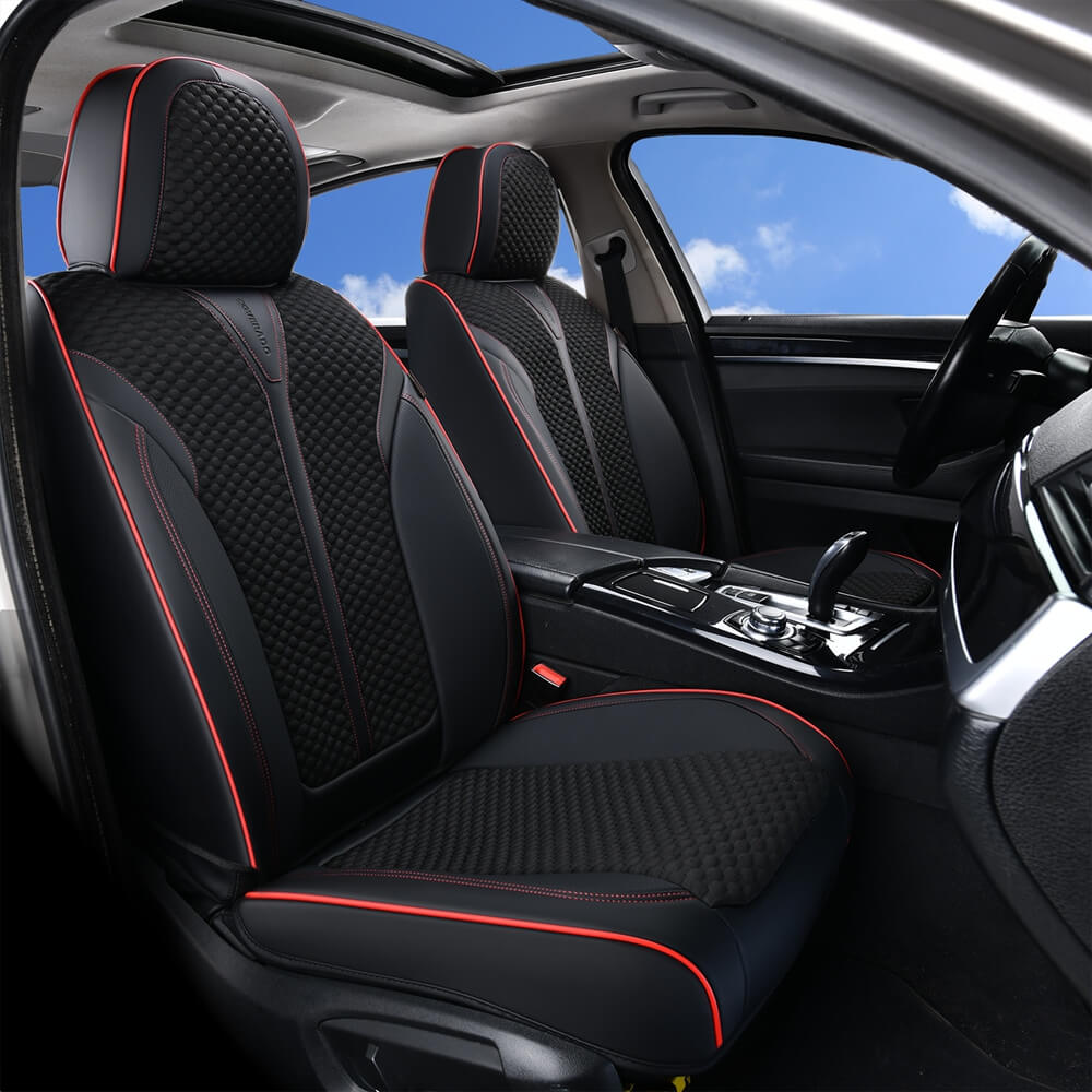 Coverado Front Seat Covers 2 Pieces Leather & PE Technology Universal Fit