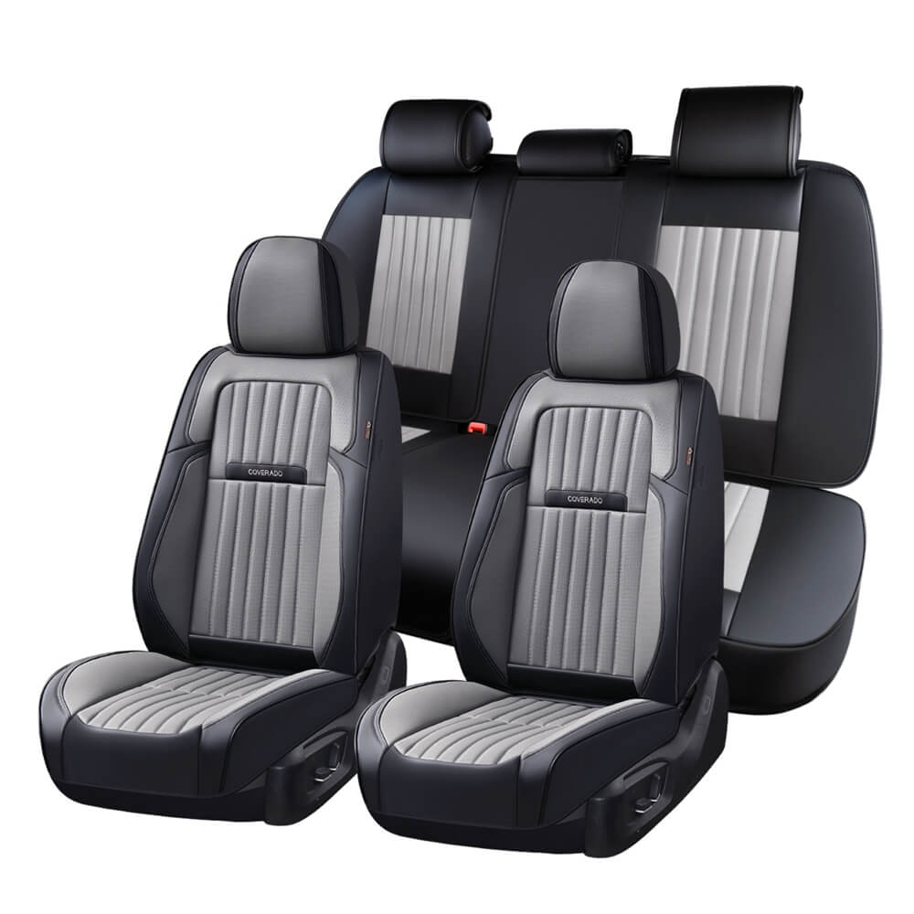 Coverado Leather Front and Back Seat Covers Fashion Water Resistant Auto Seat Protectors Universal Fit
