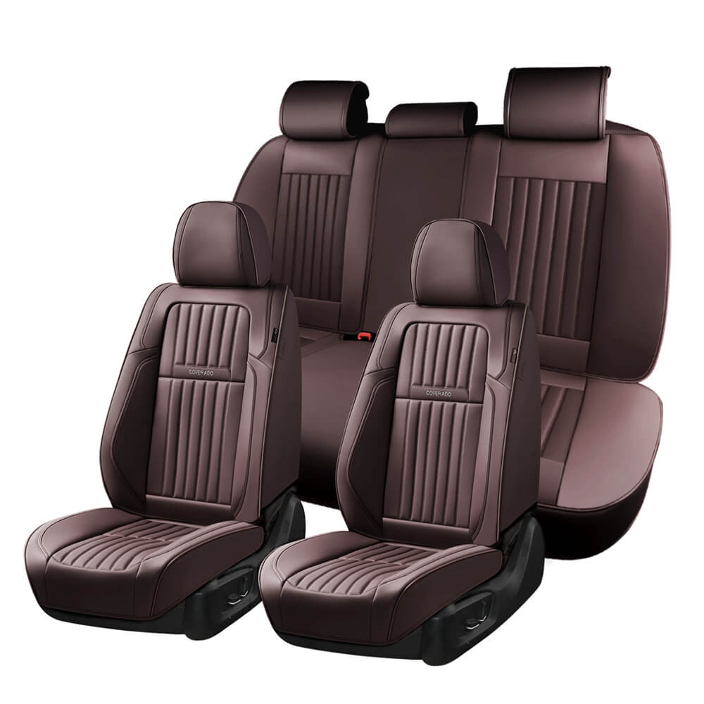Coverado Leather Front and Back Seat Covers Fashion Water Resistant Auto Seat Protectors Universal Fit