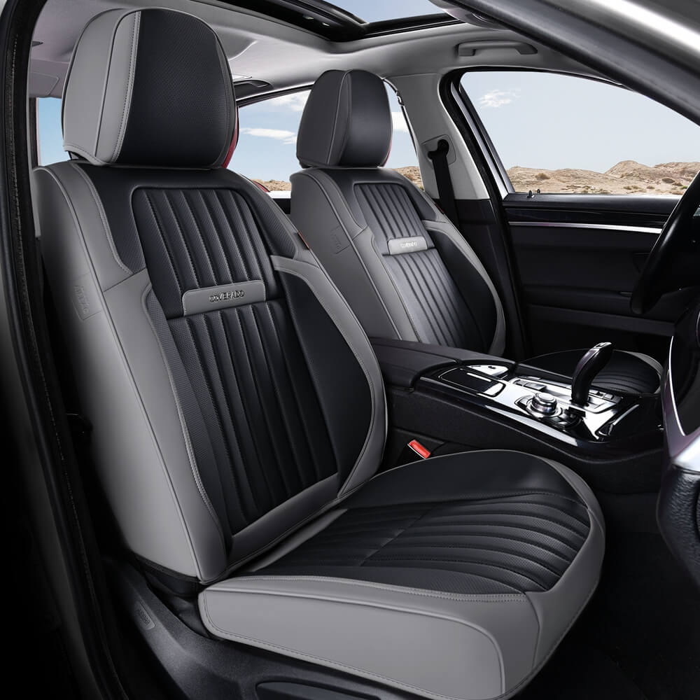 Coverado Leather Front and Back Seat Covers Fashion Water Resistant Auto Seat Protectors Universal Fit