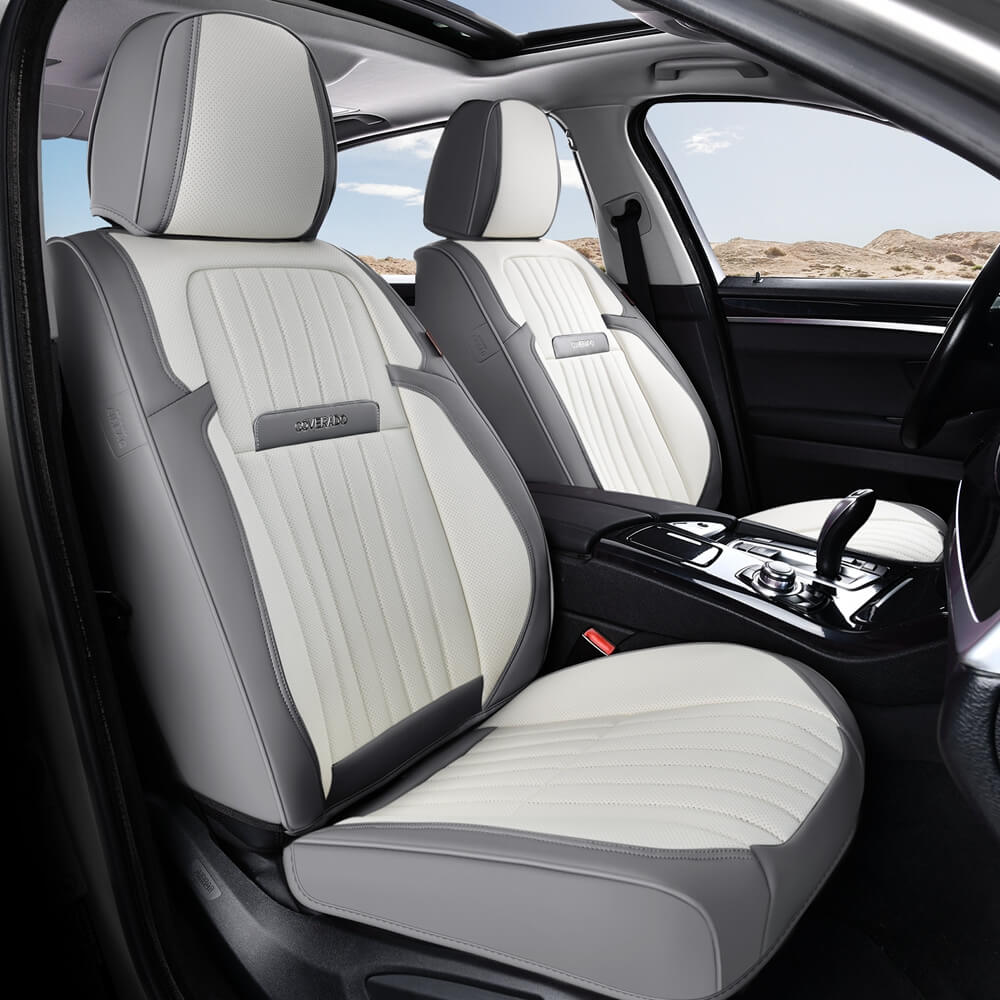 Coverado Leather Front and Back Seat Covers Fashion Water Resistant Auto Seat Protectors Universal Fit