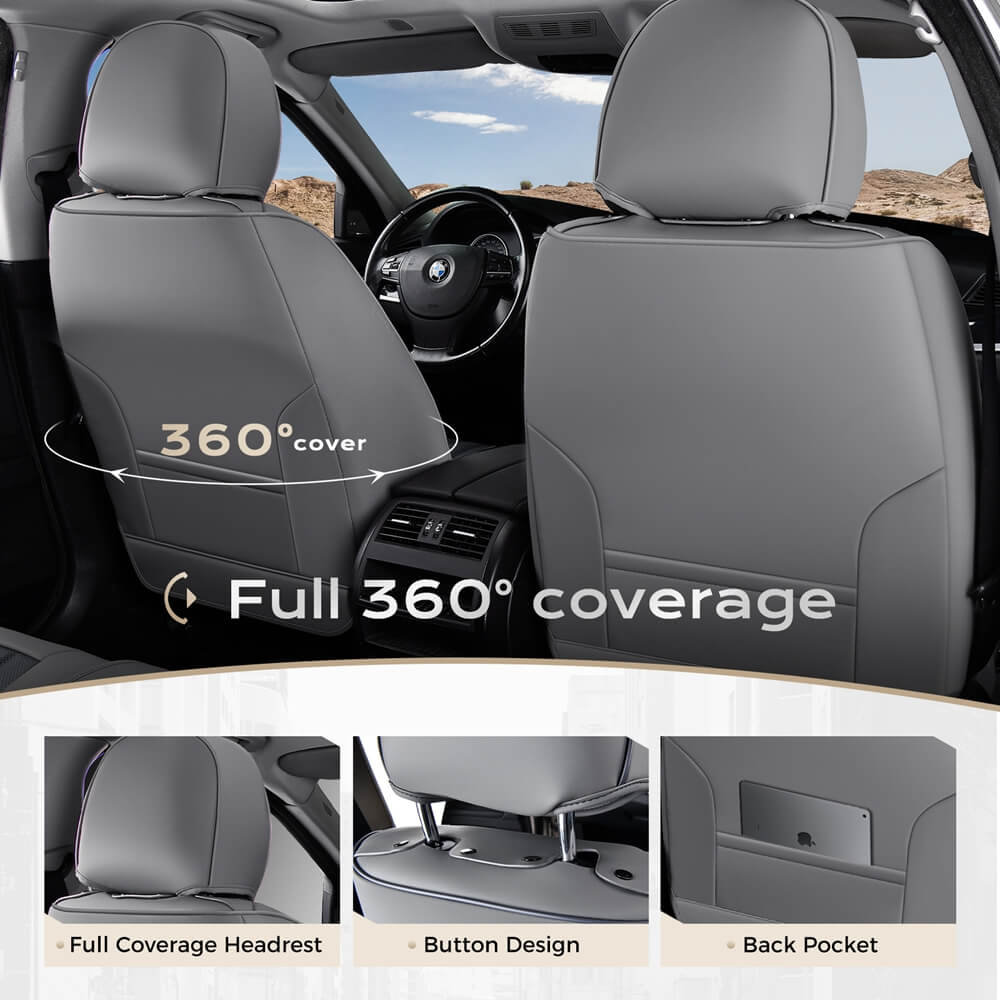 Coverado Leather Front and Back Seat Covers Fashion Water Resistant Auto Seat Protectors Universal Fit