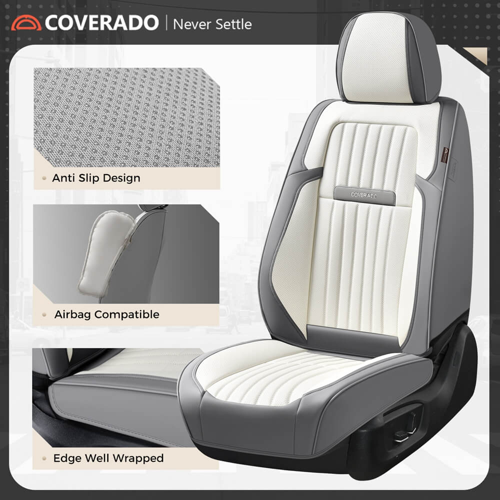Coverado Leather Front and Back Seat Covers Fashion Water Resistant Auto Seat Protectors Universal Fit