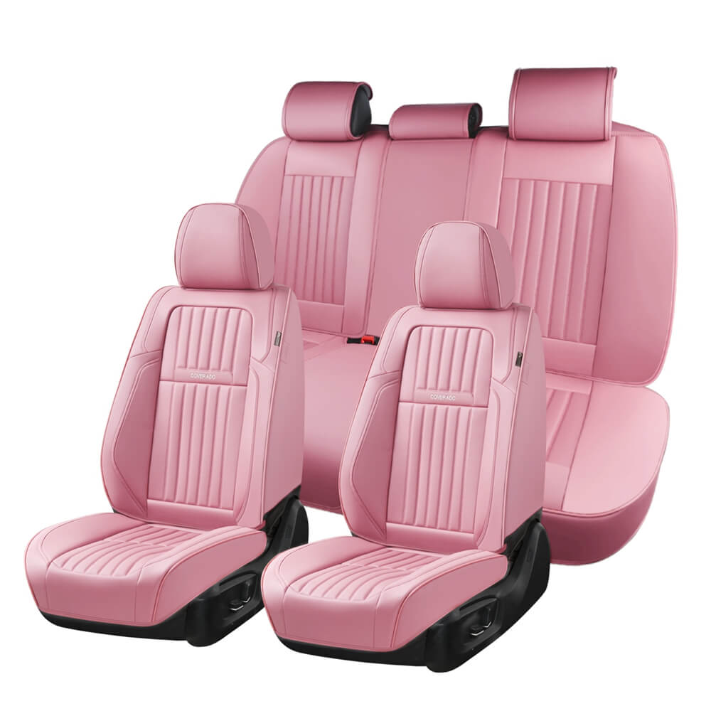 Coverado Leather Front and Back Seat Covers Fashion Water Resistant Auto Seat Protectors Universal Fit