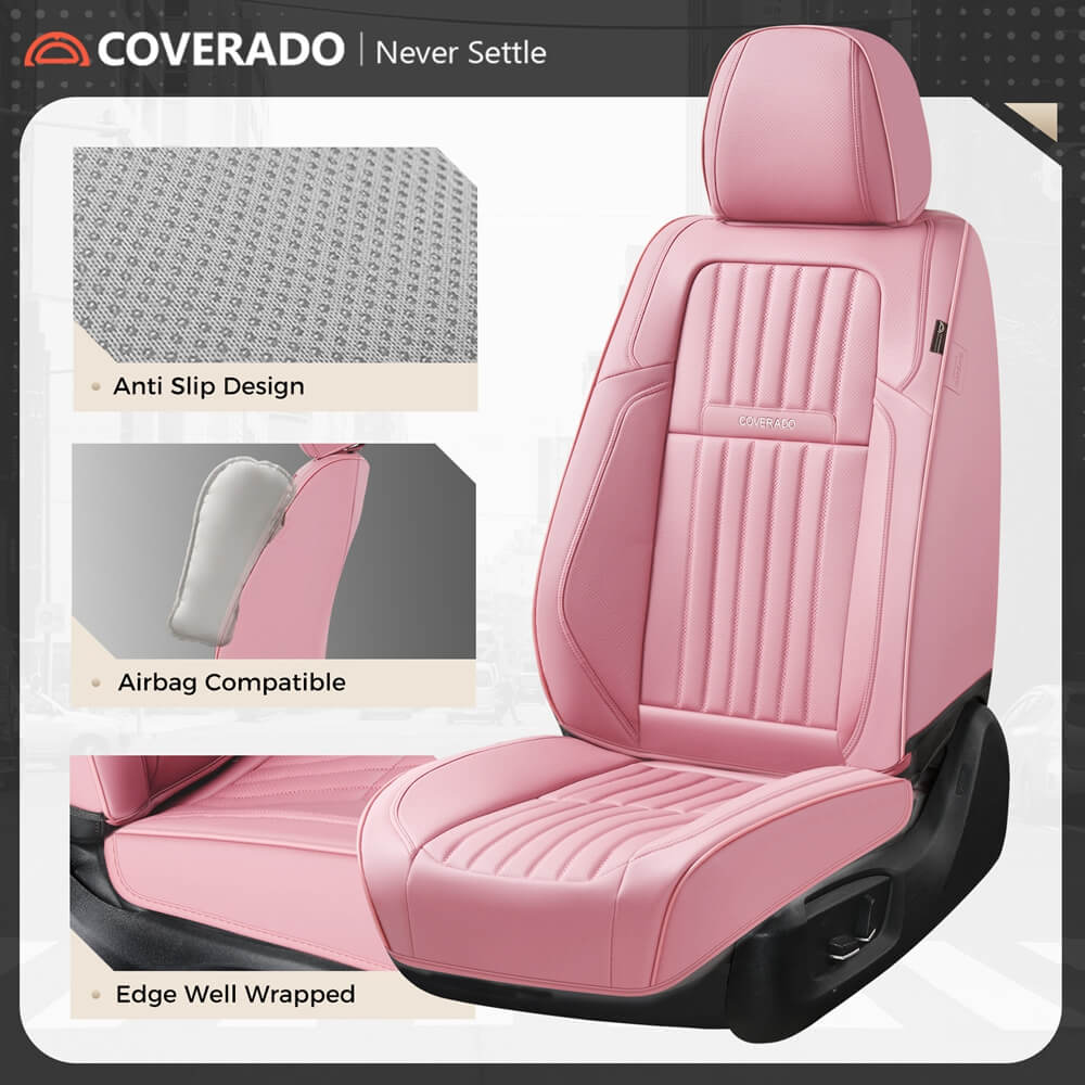 Coverado Leather Front and Back Seat Covers Fashion Water Resistant Auto Seat Protectors Universal Fit