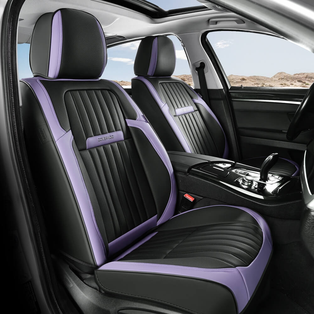 Coverado Leather Front and Back Seat Covers Fashion Water Resistant Auto Seat Protectors Universal Fit