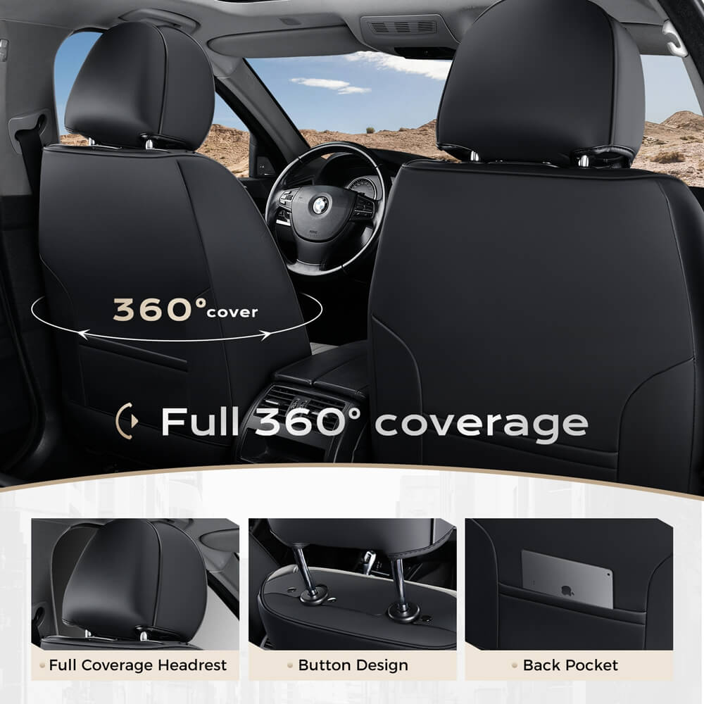 Coverado Leather Front and Back Seat Covers Fashion Water Resistant Auto Seat Protectors Universal Fit