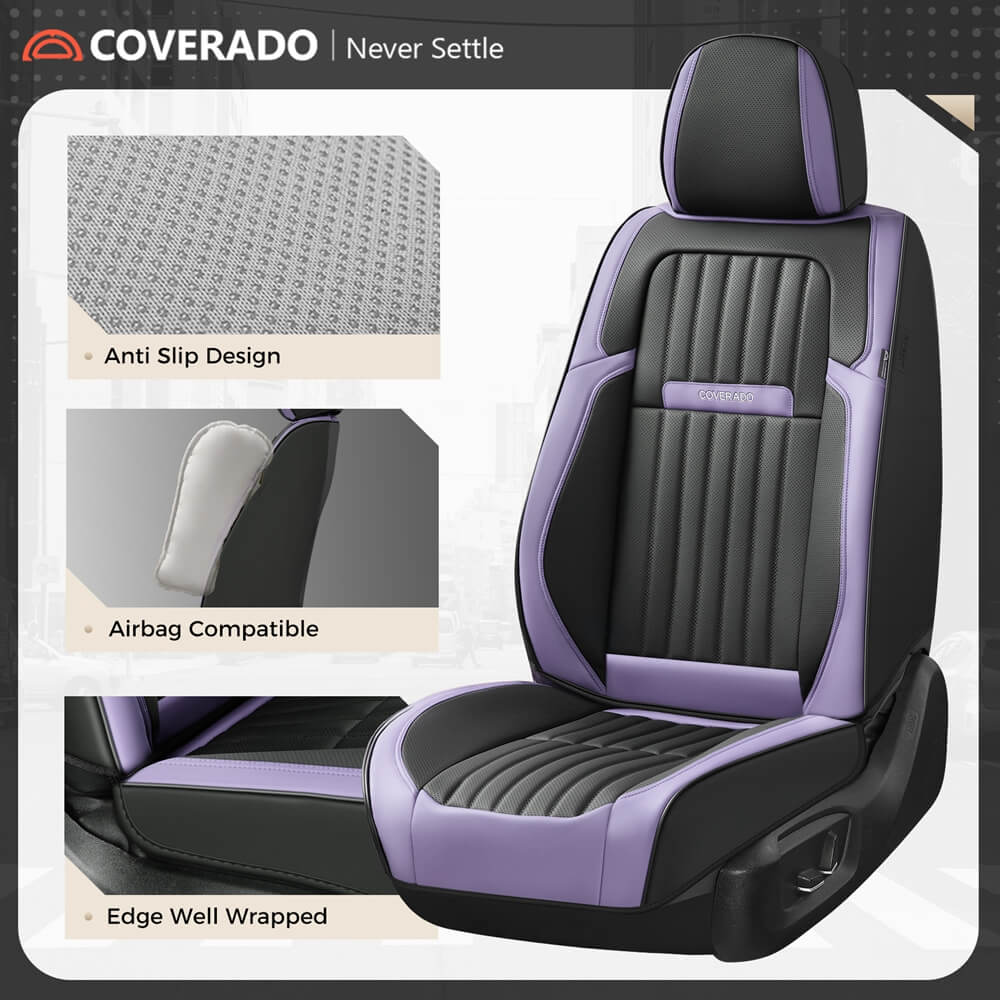 Coverado Leather Front and Back Seat Covers Fashion Water Resistant Auto Seat Protectors Universal Fit