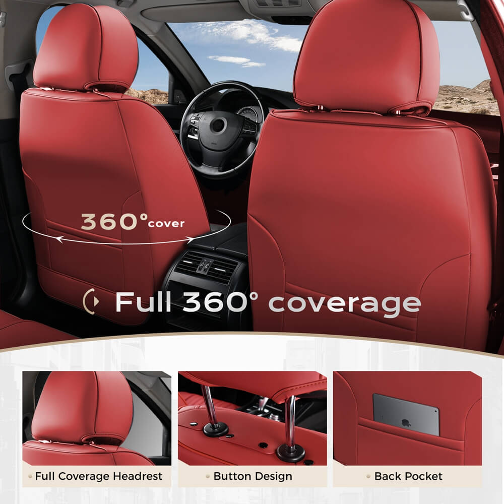 Coverado Leather Front and Back Seat Covers Fashion Water Resistant Auto Seat Protectors Universal Fit