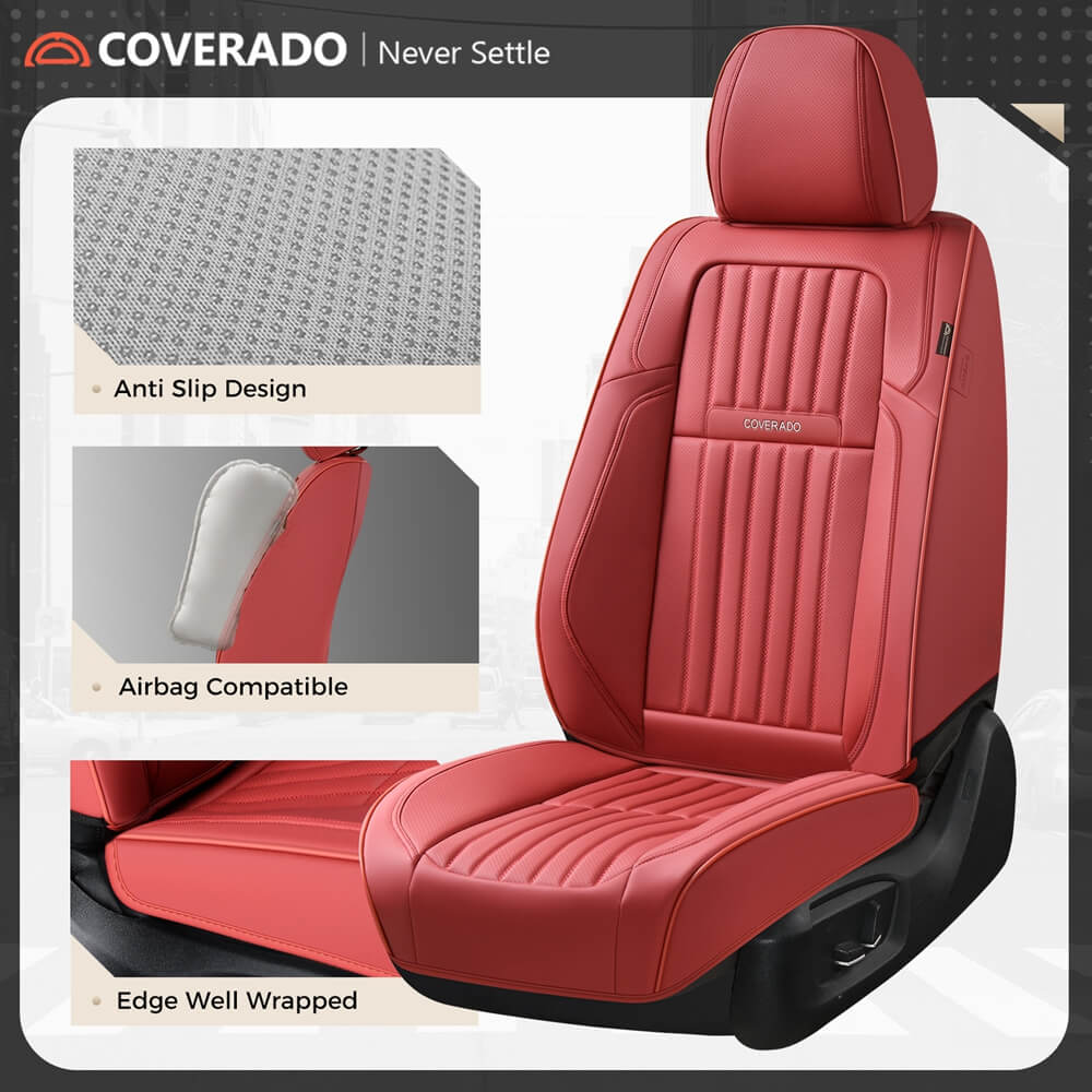 Coverado Leather Front and Back Seat Covers Fashion Water Resistant Auto Seat Protectors Universal Fit