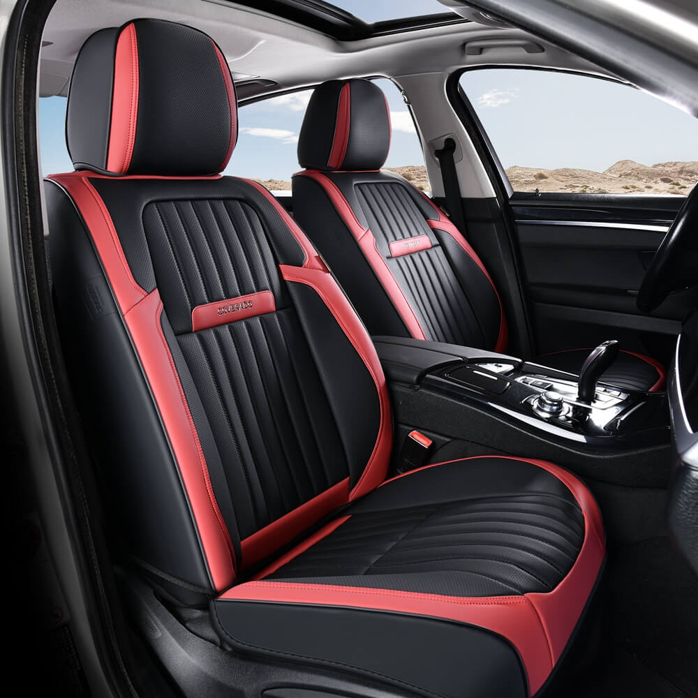 Coverado Leather Front and Back Seat Covers Fashion Water Resistant Auto Seat Protectors Universal Fit