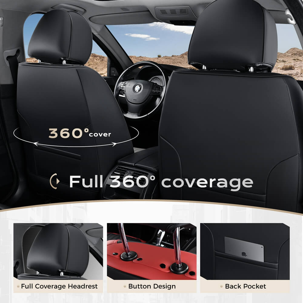 Coverado Leather Front and Back Seat Covers Fashion Water Resistant Auto Seat Protectors Universal Fit
