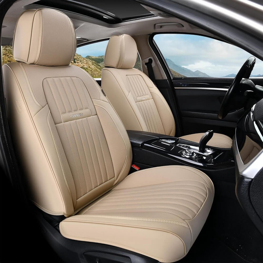 Coverado 5-Seat Leather Full Set Front Rear Seat Covers Fashion Water Resistant Auto Seat Protectors Universal Fit