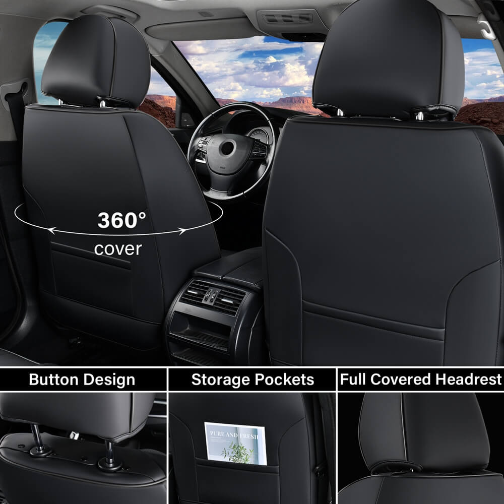 Coverado 5-Seat Leather Full Set Front Rear Seat Covers Fashion Water Resistant Auto Seat Protectors Universal Fit