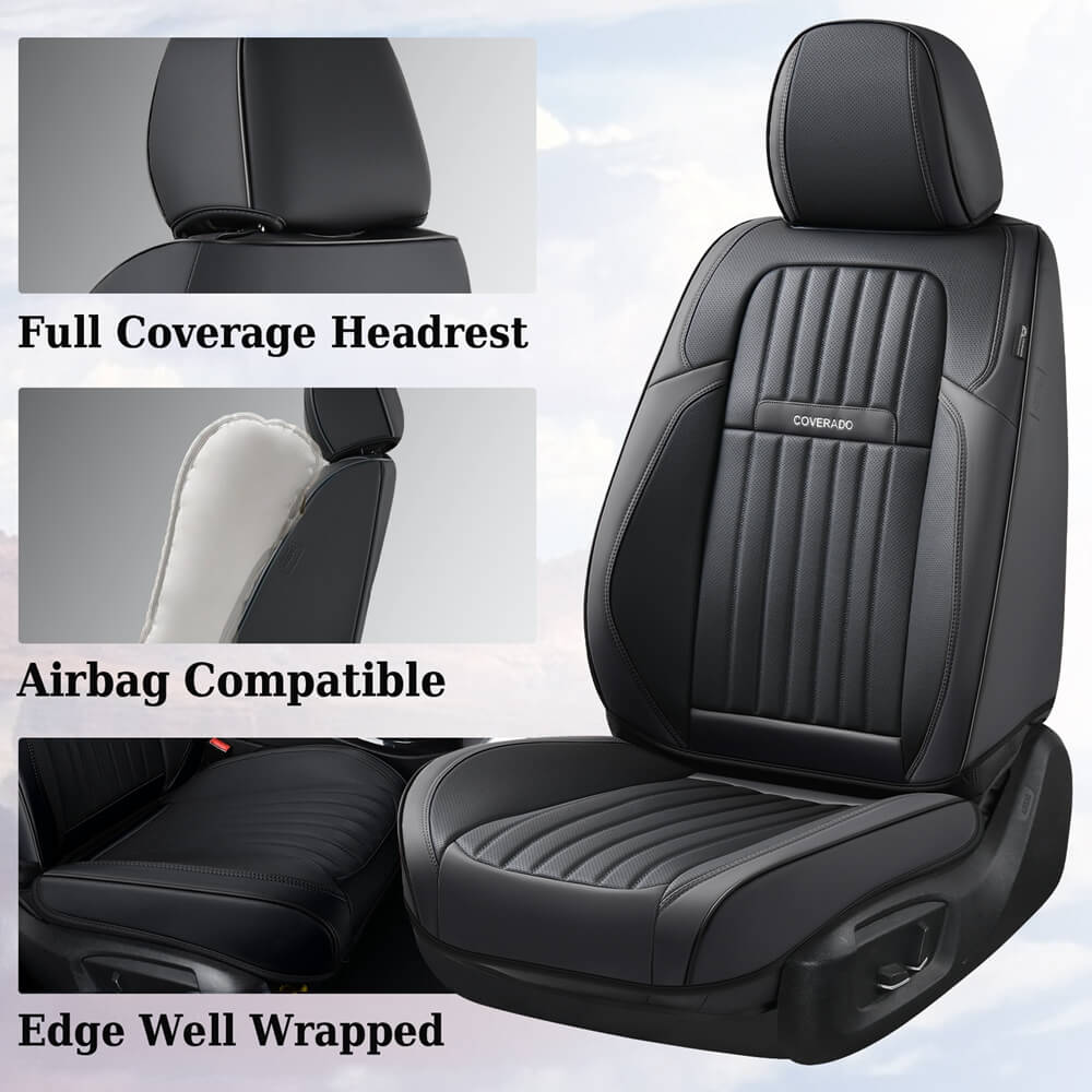 Coverado 5-Seat Leather Full Set Front Rear Seat Covers Fashion Water Resistant Auto Seat Protectors Universal Fit