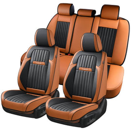Coverado 5-Seat Leather Full Set Front Rear Seat Covers Fashion Water Resistant Auto Seat Protectors Universal Fit