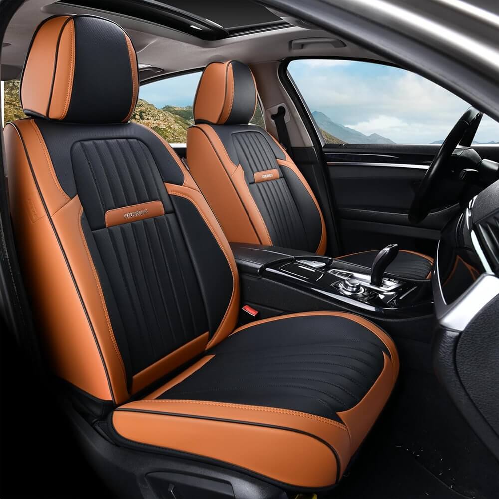Coverado 5-Seat Leather Full Set Front Rear Seat Covers Fashion Water Resistant Auto Seat Protectors Universal Fit